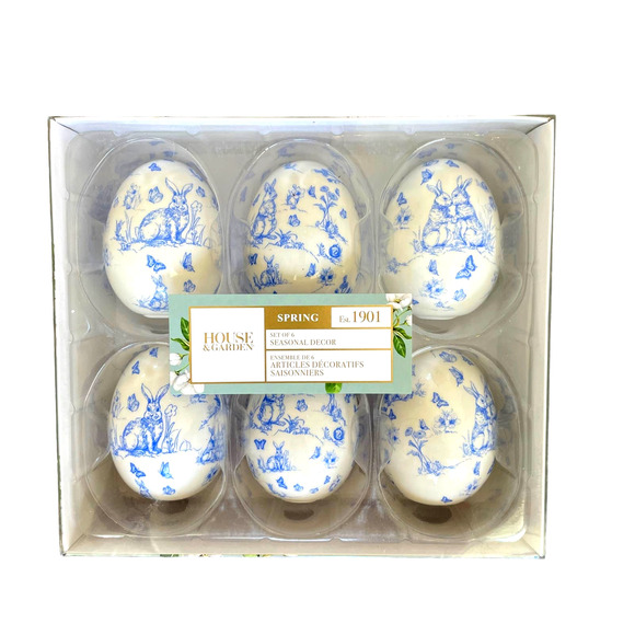 House & Garden Easter Bunny Rabbit Ceramic Eggs Set of 6 Seasonal Decor NEW - Picture 1 of 9